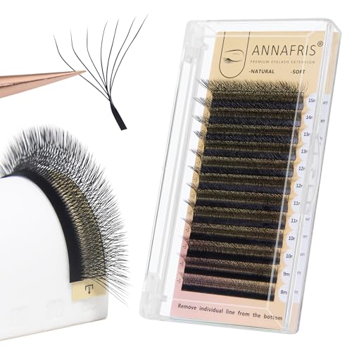 ANNAFRIS 7D Premade Fan W Shape Eyelash Extensions 0.07 C Curl 14mm Volume Self Fanning False Lashes Makeup Supplies Professional Use Lash Extension(0.07 C, 14mm)