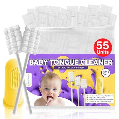 Trueocity Baby Tongue Cleaner Newborn ? Soft Oral Cleaner for Infants, Gum & Mouth Cleaning for 0-3 Month Babies, Easy to Use and Safe for Daily Hygiene ? Best Value Pack of 55 Units