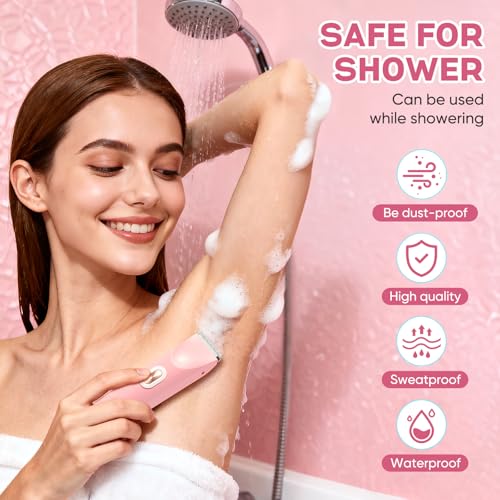 2 in 1 Women Electric Shaver Dual Head Bikini Trimmer for Women IPX7 Waterproof Wet & Dry Use Body Hair Trimmer and Facial Hair Remover for Bikini Underarm Leg Arm Body Face