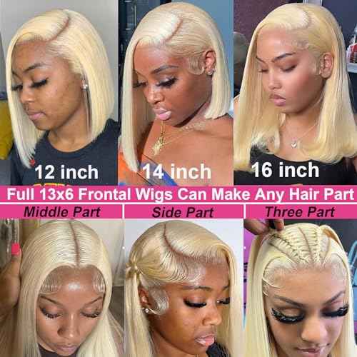 Blonde 613 13x6 Bob Lace Front Wig Human Hair Straight Lace Frontal Wigs Pre Plucked with Baby Hair 180 Density Brazlian Remy Transparent Glueless Short Wigs for Black Women