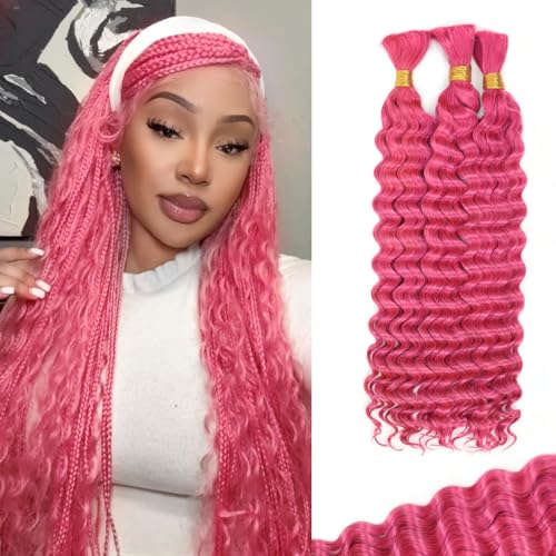 10 Inch Deep Wave Human Braiding Hair for Boho Braids ? 120g 3 Bundles/Pack Pink 100% Unprocessed 12A Brazilian Virgin Human Hair Bulk, No Weft, Wet & Wavy Curly Extensions