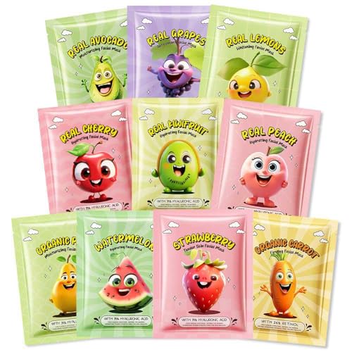 10 Pack Fruit Face Masks for Kids ? Ultimate Spa Day Kit for Girls Ages 8-12, Adorable Natural Facial Masks, Party Favors & DIY Spa Kit, Creative, Fun, Nourishing Self-Care Experiences