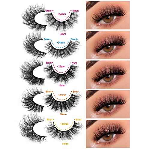 JIMIRE False Eyelashes Natural Fluffy Wispy Faux Mink Lashes 5D 14mm-18mm 5 Styles Mixed Lashes for Small Eyes Natural Look Fake Eyelashes 20 Pairs Multipack