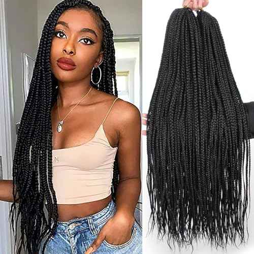 Xtrend 30 Inch 8 Packs Box Braids Crochet Hair Pre-looped Knotless 3X Braids for Woman Boho Braids Hair Extensions Long Box Braids Natural Black Synthetic Crochet Hair (18Strands/pack 1B#)