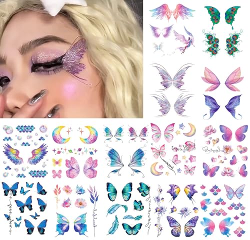 14 Sheet Glitter Butterfly Temporary Tattoos Waterproof