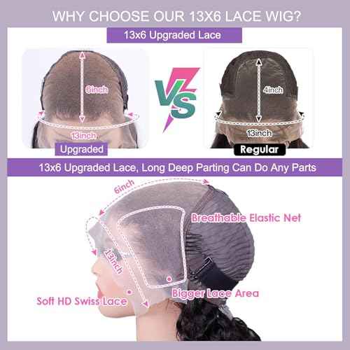 30 Inch 13x6 Deep Wave Lace Front Wigs Human Hair True 200 Density Pre Plucked Deep Wave Wig Human Hair 12A Glueless Wet and Wavy Curly Lace Frontal Wigs For Women Natural Black Color