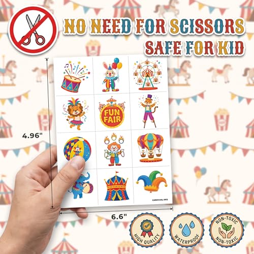 96 Pcs Carnival Temporary Tattoos for Kids - Pre-Cut Party Favors
