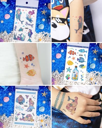 Glitter Tattoos for Kids - 120 Mermaid & Unicorn Temporary Tattoos
