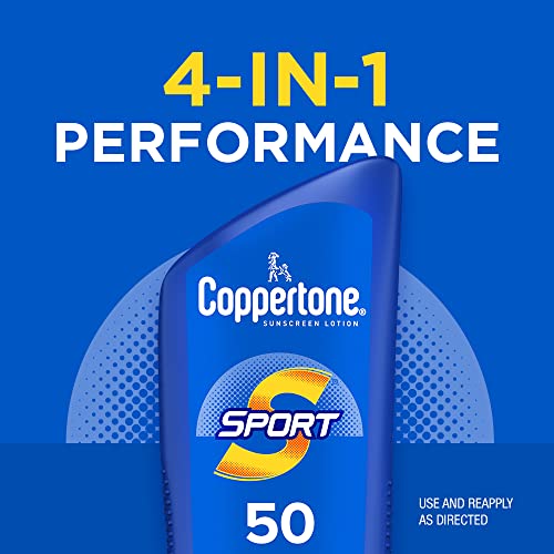 Coppertone SPORT Sunscreen SPF 50 Lotion, Water Resistant Sunscreen, Body Sunscreen Lotion, 7 Fl Oz (Pack of 12)