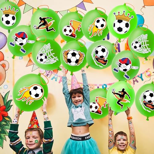 Soccer Party Favors Bundle - 24 Punch Balloons & 48 Tattoos