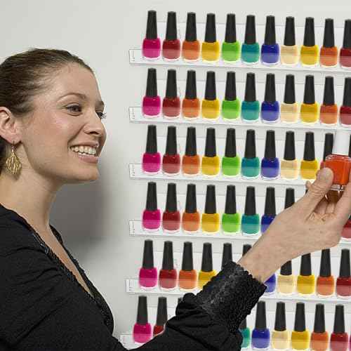 6 Pack Nail Polish Rack, Wall Mounted Organizer Shelf With Removable Anti-slip End Inserts, Clear Acrylic Display Holder for 90 Bottles