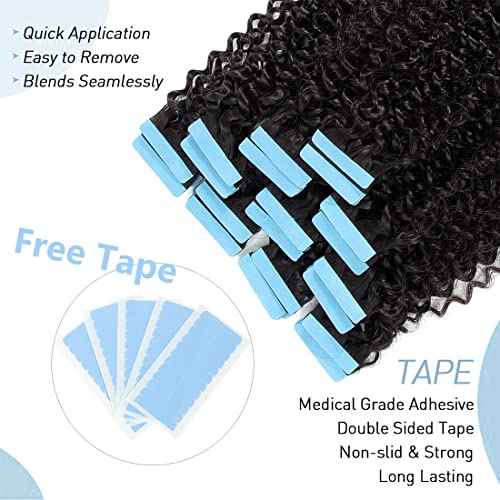 Urbeauty 40 Pcs Tape in Hair Extensions Human Hair Black Women Seamless Kinky Curly Tape on Hair Extensions with Invisible Tape Attached Semi Permanent Tape on Natural Hair