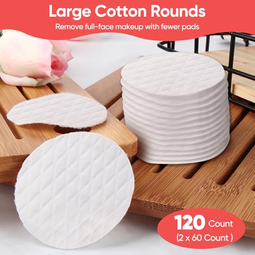 ICOTLE Extra Large Cotton Rounds - 3.14" Pure Cotton Pads (120 Count)