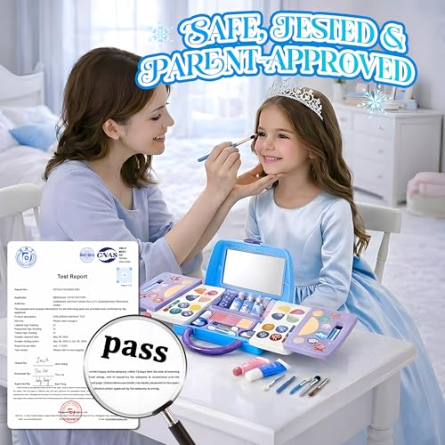 Kids Makeup Kit 50Pcs Washable Real Cosmetics Blue Case