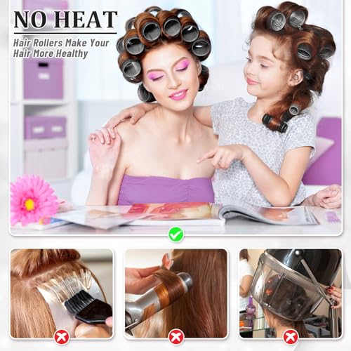 Acejoz Large Self-Grip Hair Rollers Set with Clips (1.8 Inch, 12 Pack)