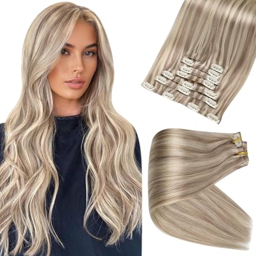Full Shine Clip In Hair Extensions Human Hair Blonde 18 Inch 120G
