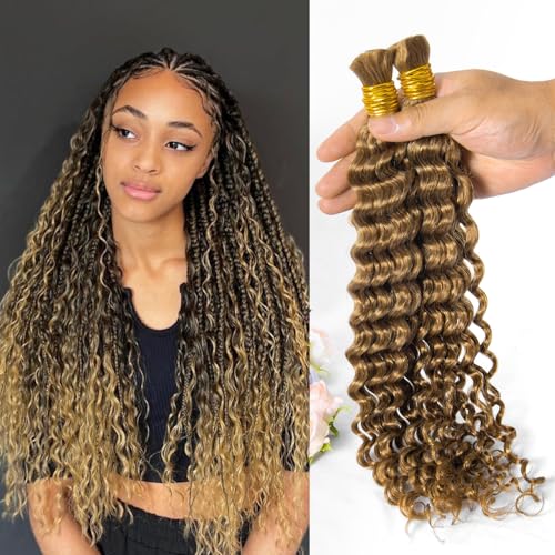 Topnormantic 12A Brazilian Virgin Human Braiding Hair - 16 Inch Boho Curly Honey Blonde