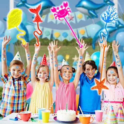 48PCS Ocean Party Favors - 24PCS Temporary Tattoos & 24PCS Stick Hands Party - Perfect Birthday Party Supplies, Goodie Bag Stuffers, Treasure Box Toys, Classroom Prizes, and Student Gifts