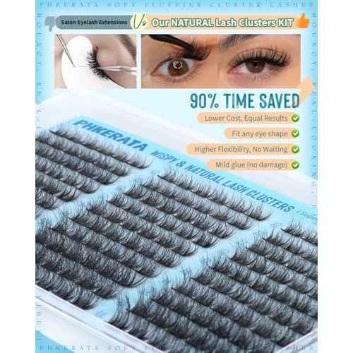 Lash Clusters Kit Natural Eyelash Clusters Wispy Lash Extension Kit 180Pcs Cluster Eyelash Extensions Kit 10-16mm C Curly Individual Lashes Soft with Lash Bond and Seal, Lash Tweezers