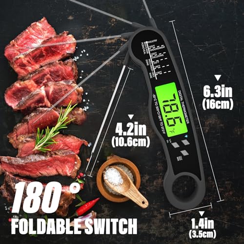 Meat Thermometer Digital - Fast Instant Read Food Thermometer for Cooking, Candy Making, Outside Grill, Waterproof Kitchen Thermometer with Backlight, Stocking Stuffers for Adult Men - Grey