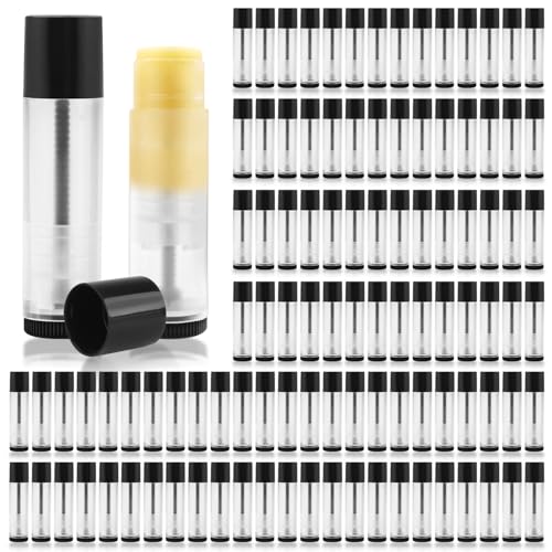 100Pcs 5g Empty Clear Plastic Lip Balm Tubes with Black Caps,Refillable Twist-up Lipstick Tubes,Cosmetic Containers for Homemade Chapstick,Lip Gloss,Deodorant,Solid Perfume,Beauty Sample