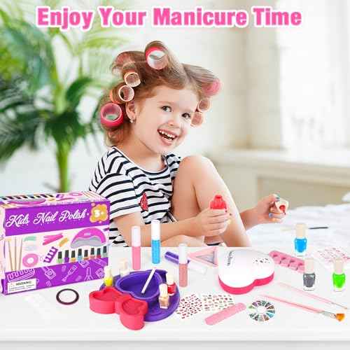 Kids Nail Polish Set for Girls, Nail Art Kit with Nail Dryer, Non-Toxic Nail Polish for Kids with Glitter and Fake Nails, Girl Toys Christmas Birthday Gifts for Girls 8-12
