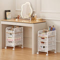 Rolling Makeup Cart Organizer with 3 Drawers, 4-Tier Narrow Floor Skincare Organizers with dividers, Vanity Organizer Cosmetics Display Cases for Makeup Brush, Hair Tool, White