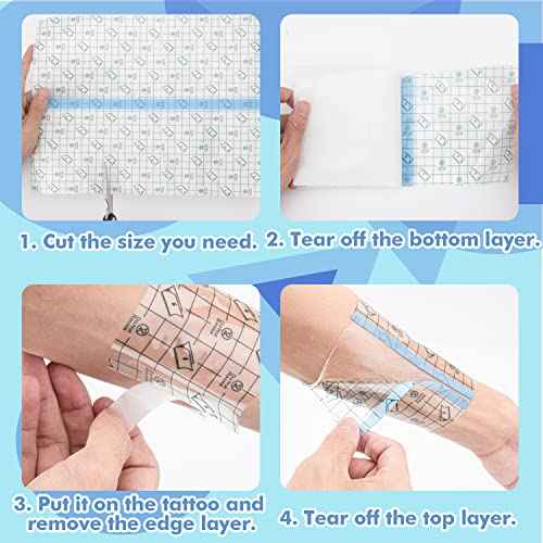 Tattoo Aftercare Waterproof Bandage (9.84 in x 10.9 Yd Roll) Second Skin Wound Healing Protective Skin Adhesive Bandages Transparent Dressing Bandages Tattoo Supplies