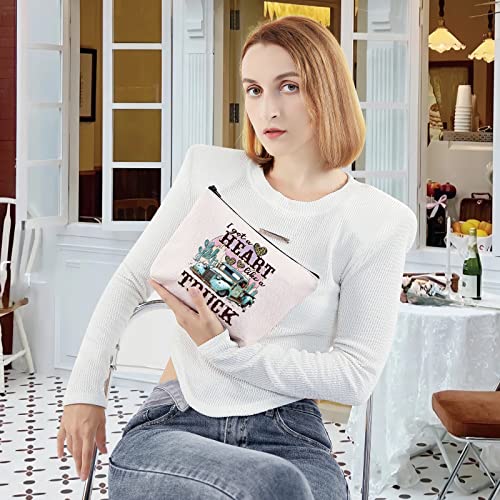 LEVLO Country Music Quote Cosmetic Bag Song Western Gift I Got A Heart Like a Truck Musical Make Up Zipper Pouch Bag Cowboy Cowgirl Merchandise (Like a Truck)