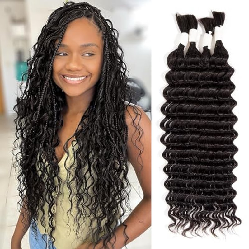 24" Boho Deep Wave Human Braiding Hair - 100g, 4 Bundles