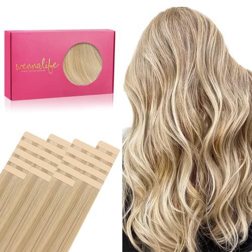 WENNALIFE 18 Inch Light Blonde Tape In Hair Extensions - 20pcs Remy Human Hair