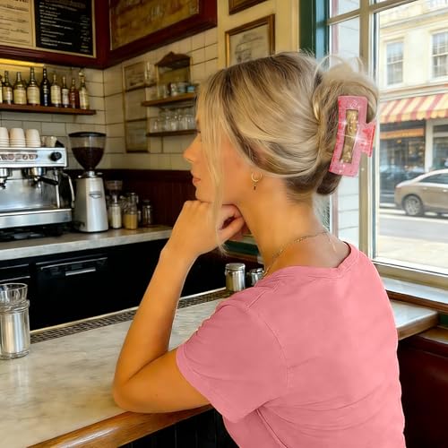 4Pcs Pink Clear Large Hair Claw Clips for Thick Hair