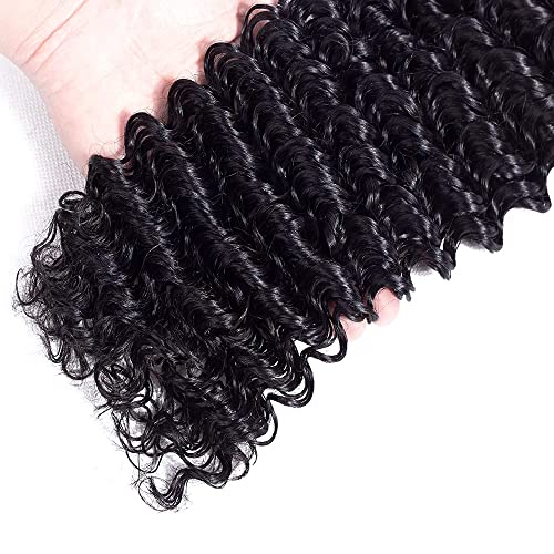 WuvuSnm Black #1BDP Deep Wave Human Hair Bundles 14-18 Inch Brazilian Natural Black