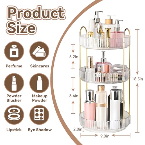 360° Rotating Makeup Organizer - 3 Tier Vanity Storage