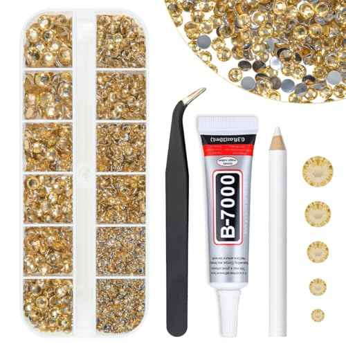 Champagne Golden Crystal Resin Rhinestones w B7000 Jewelry Glue for Bedazzling Crafting 2mm 3mm 4mm 5mm 6mm Flatback Stones Diamonds Crystals Gems for Nails Face Eyes Makeup Tumblers DIY Crafts