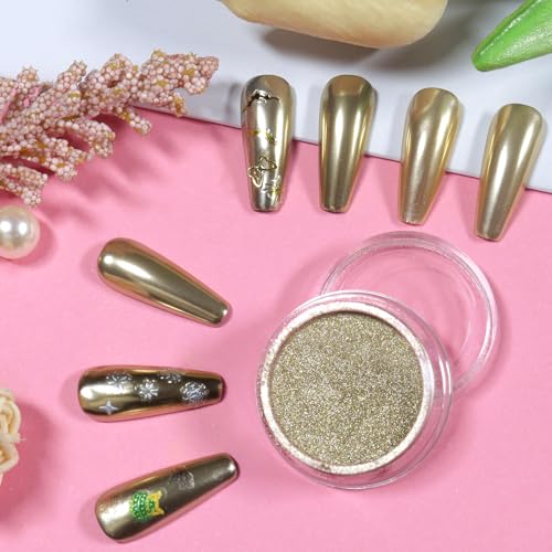 Allstarry Champagne Gold Chrome Nail Powder - Metallic Mirror Pigment for Nails