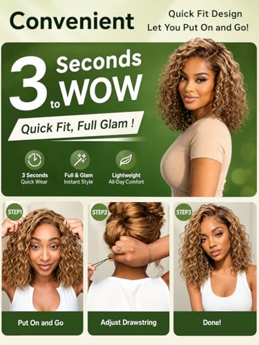 KLAIYI Blonde Bob Water Wave Glueless Lace Front Wig 10inch