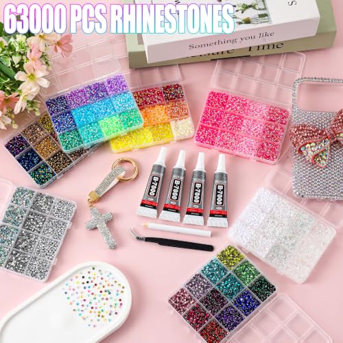 Set 01 Bedazzling Kit with 59 Colors 3mm Flatback Gems, Glue & Tools