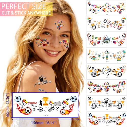 8 Pack Soccer Temporary Tattoos - Waterproof Face & Body Stickers