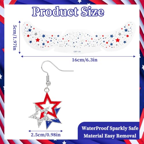 4th of July Face Tattoos & Star Earrings Set