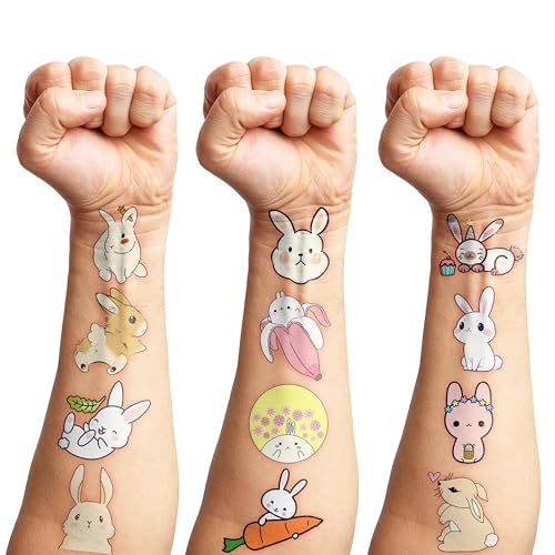 Bunny Temporary Tattoos for Kids - 85 PCS (8 Sheets)