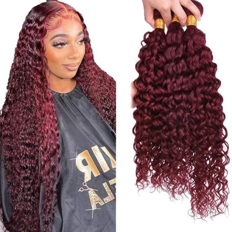 #99J Burgundy Water Wave Human Hair Bundles - 32 Inch, 3 Pack