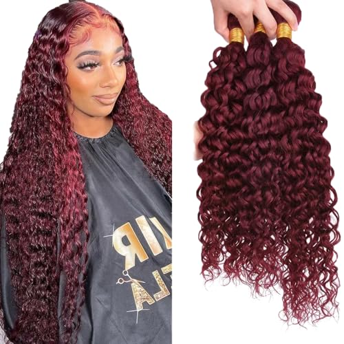 #99J Burgundy Water Wave Human Hair Bundles - 12-16 Inch
