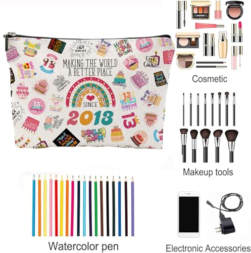 NONETH 13th Birthday Makeup Bag - Trendy 2013 Double-Sided Cosmetic Travel Pouch, Gift for Girls