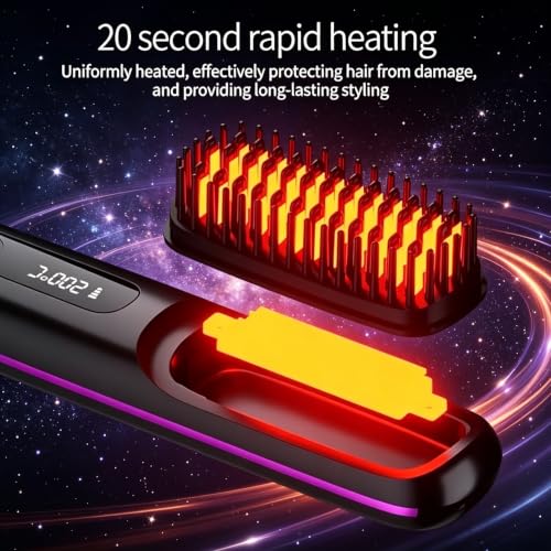 Cordless Hair Straightener Brush with LED Display, Fast Heating
