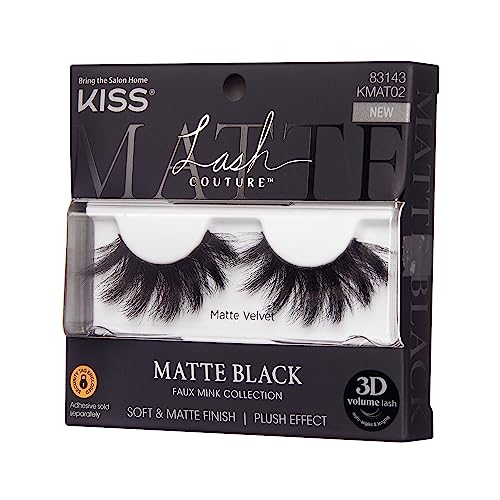 KISS Matte Black, False Eyelashes, 'Matte Velvet', 16mm, Includes 1 Pair Of Lash, Easy to Apply, Reusable Lash Clusters
