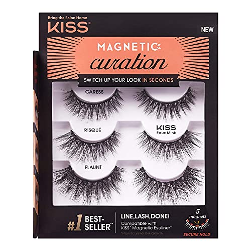 KISS Magnetic Eyelashes 3 Pair Kit, 16 Hour Wear, Reusable