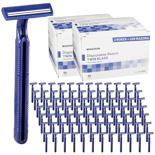 McKesson Disposable Razors [100 Count] ? Twin Blade Bulk Shaving Razors for Men & Women, Stainless Steel, Blue, Single-Use for Medical Clinics, Tattoo, Travel, Camping & Salon Care