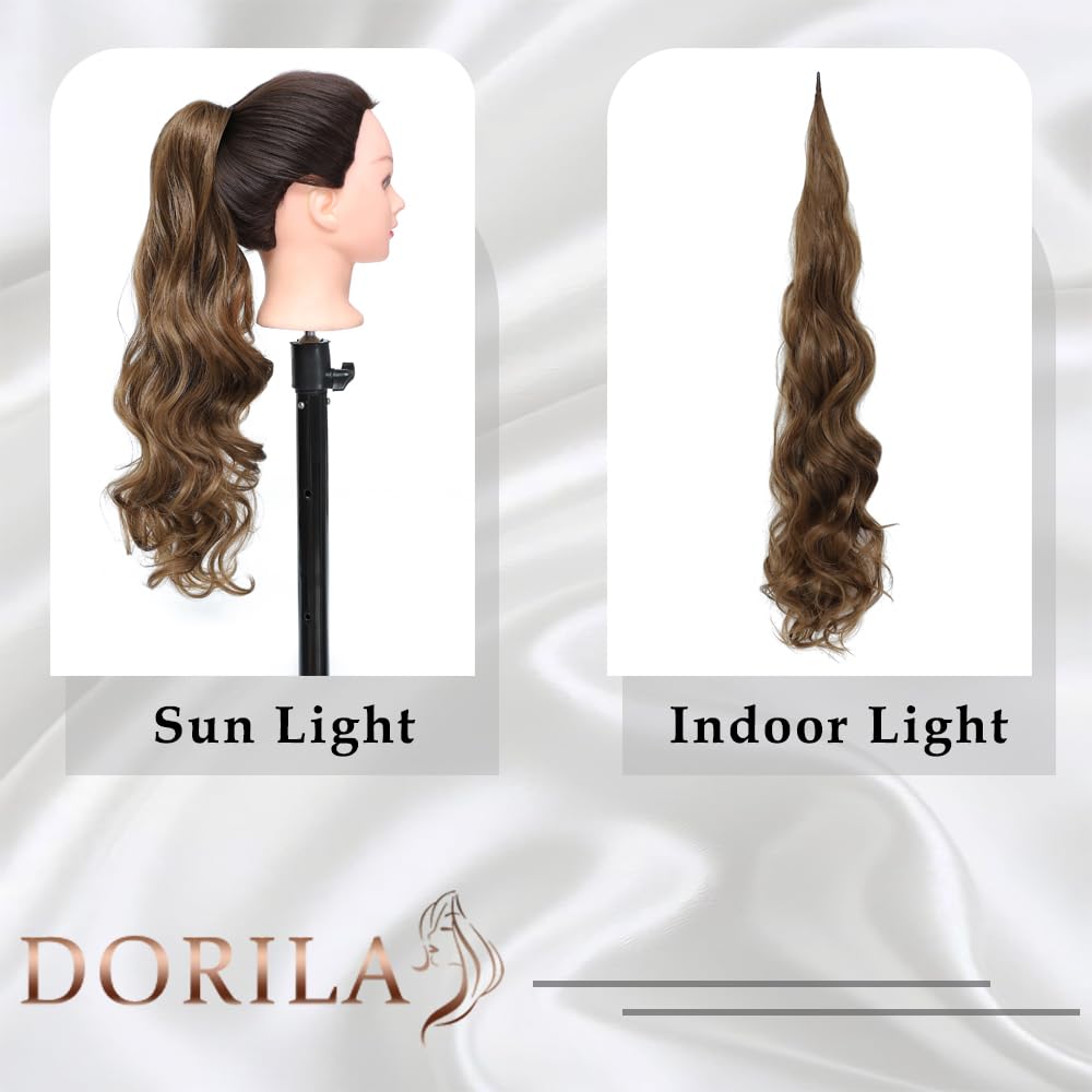 DORILA Ponytail Extension Flexible Wrap Around Ponytail Hair Extensions 32 Inch Long Curly Pony Tails Hair Extensions Wavy Hair Ponytails Hairpieces For Women Daily Use (12#)