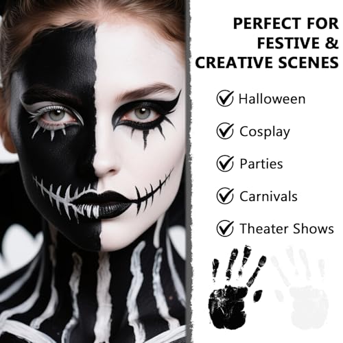 Black & White Face Body Paint Kit for Kids & Adults, Non-Toxic Water-Based Professional Face Painting Palette with Brushes for Halloween Clown Goth Vampire SFX Makeup, Art Stage Cosplay Parties